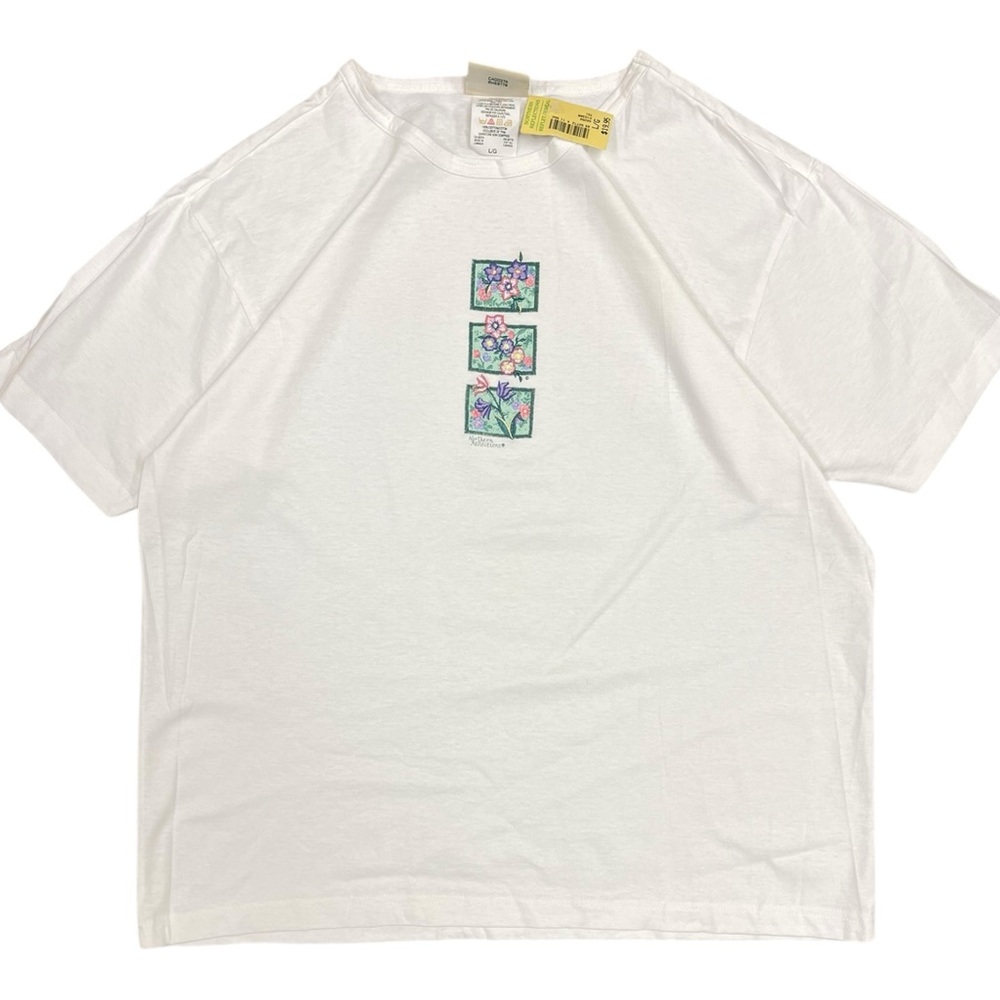 Vintage NWT Northern Reflections Embroidered Flowers Tee T-Shirt L